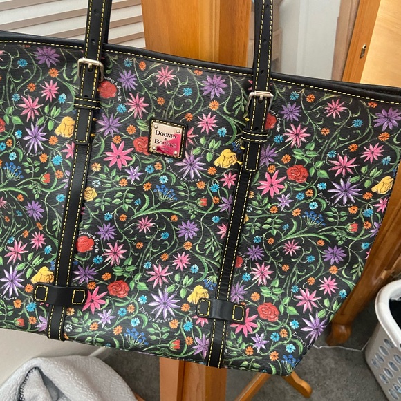 Dooney & Bourke Handbags - Dooney & Bourke Black Floral Multi-Color Leather Trim Tote
